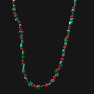 UNISEX RECONSTITUTED TURQUOISE & CORAL NECKLACE/CHOKER-NWOT